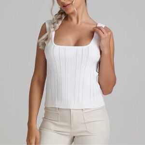 🟠NWT 89TH & MADISON Pointelle Square Neck Sweater Tank in Off White LG